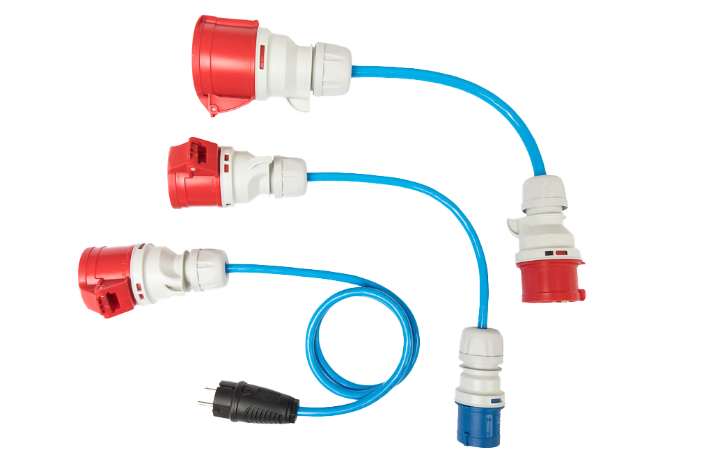 3-teiliges Adapterset 22 kW HOME+ auf CEE rot & blau 16 A, Schutzkontaktstecker